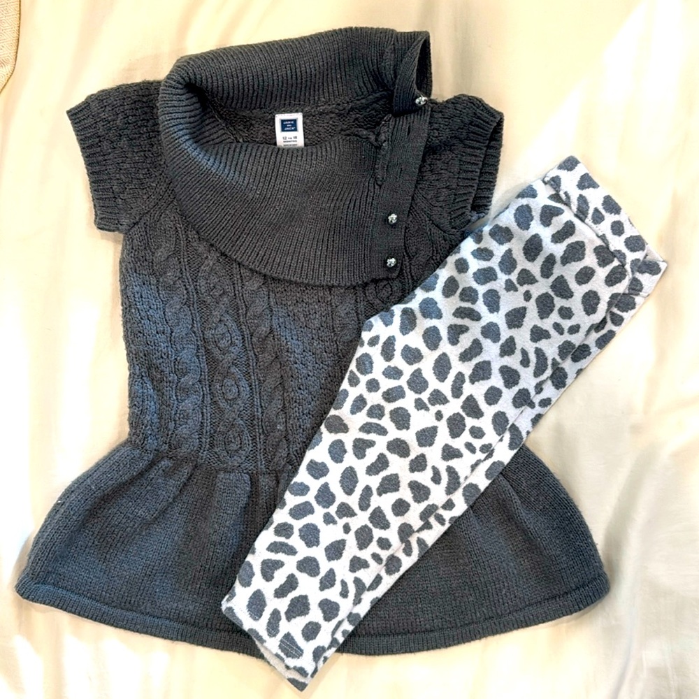 Janie and Jack cable Sweater dress and pants set, cowl neck size 12-18mo